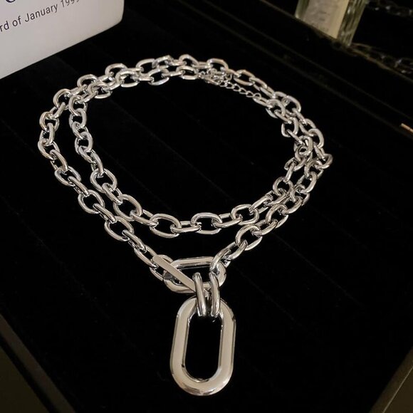 🆕 Women Silver Toggle Clasp Necklace Chunky Punk Layered Choker Simple Jewelry - Picture 4 of 6